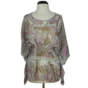 FOREVER 21 Blouse L LARGE Womens Sheer Paisley Print Batwing